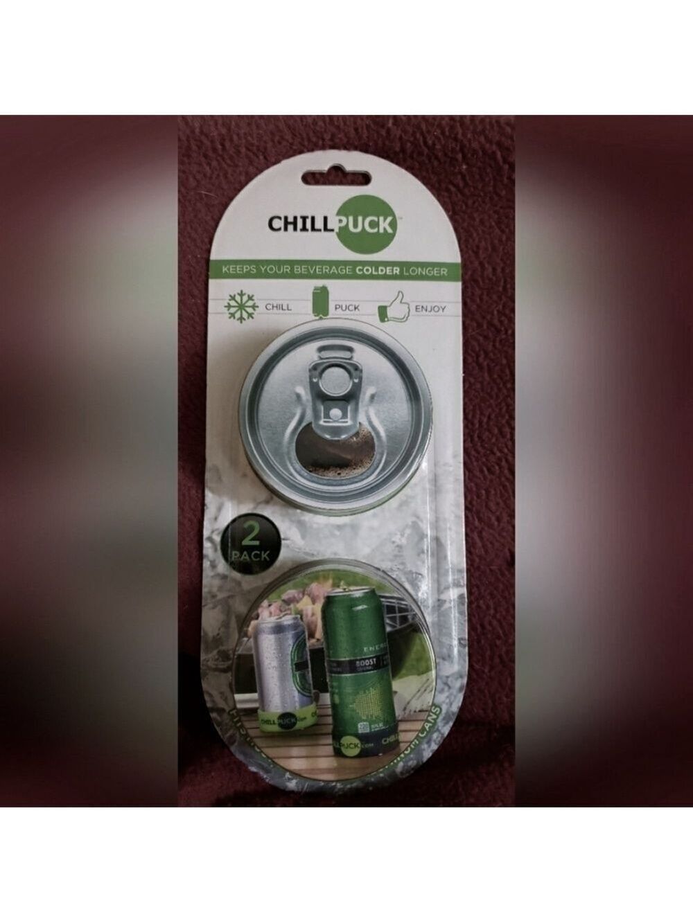 Chill Puck Can Cooler 2 Pack For Soda Beer New In Original Package